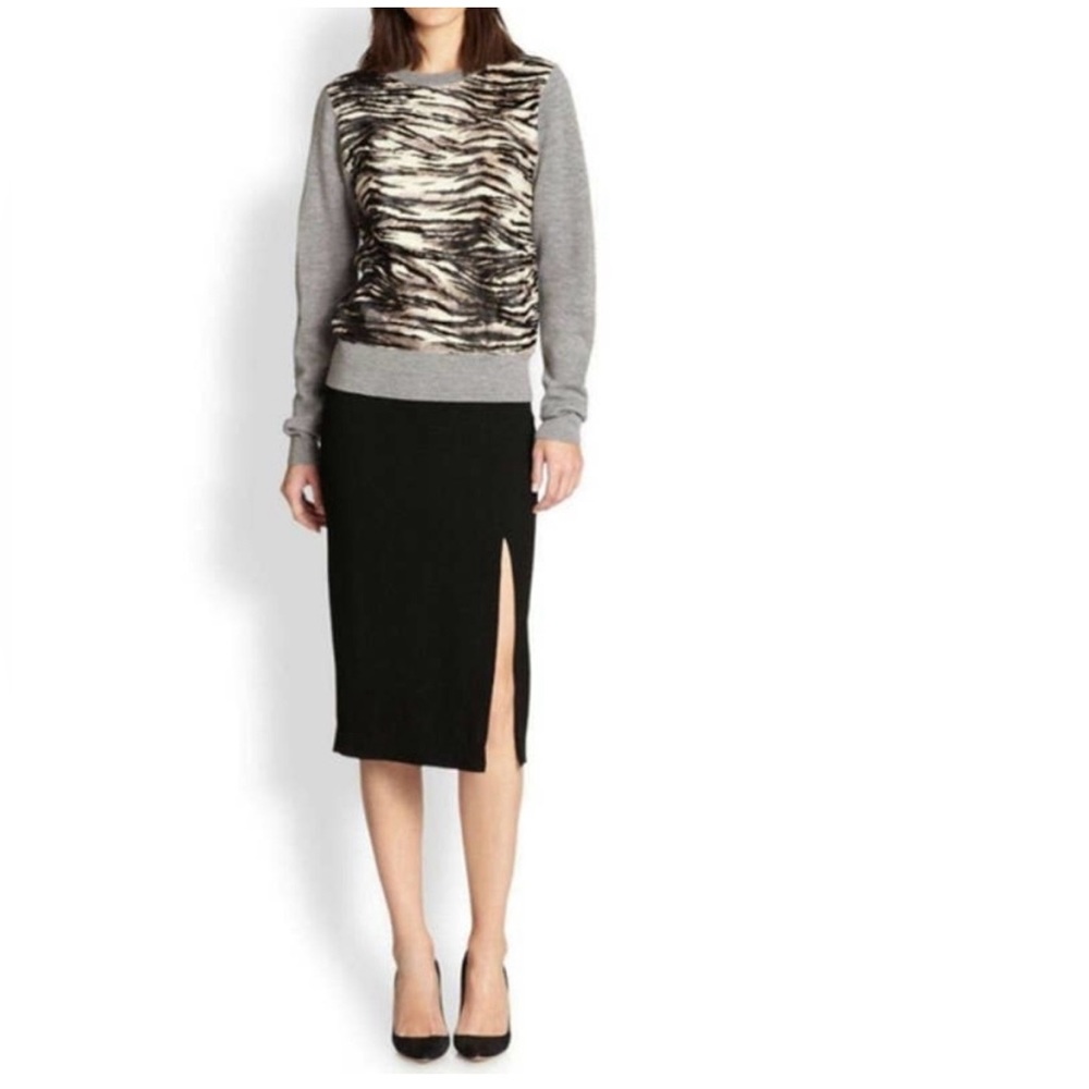 A.L.C. Merino Wool Zebra Print Calf Hair Panel Sweater | Color: Gray | Size: S